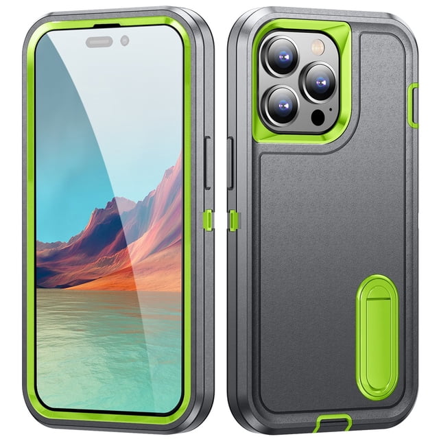 for iPhone 15 Pro Max Case, iPhone 15 Pro Max Phone Case with Built in Kickstand, Shockproof/Dustproof/Drop Proof Heavy Duty Military-Grade Rugged Protective Cover for iPhone 15 Pro Max,Grey