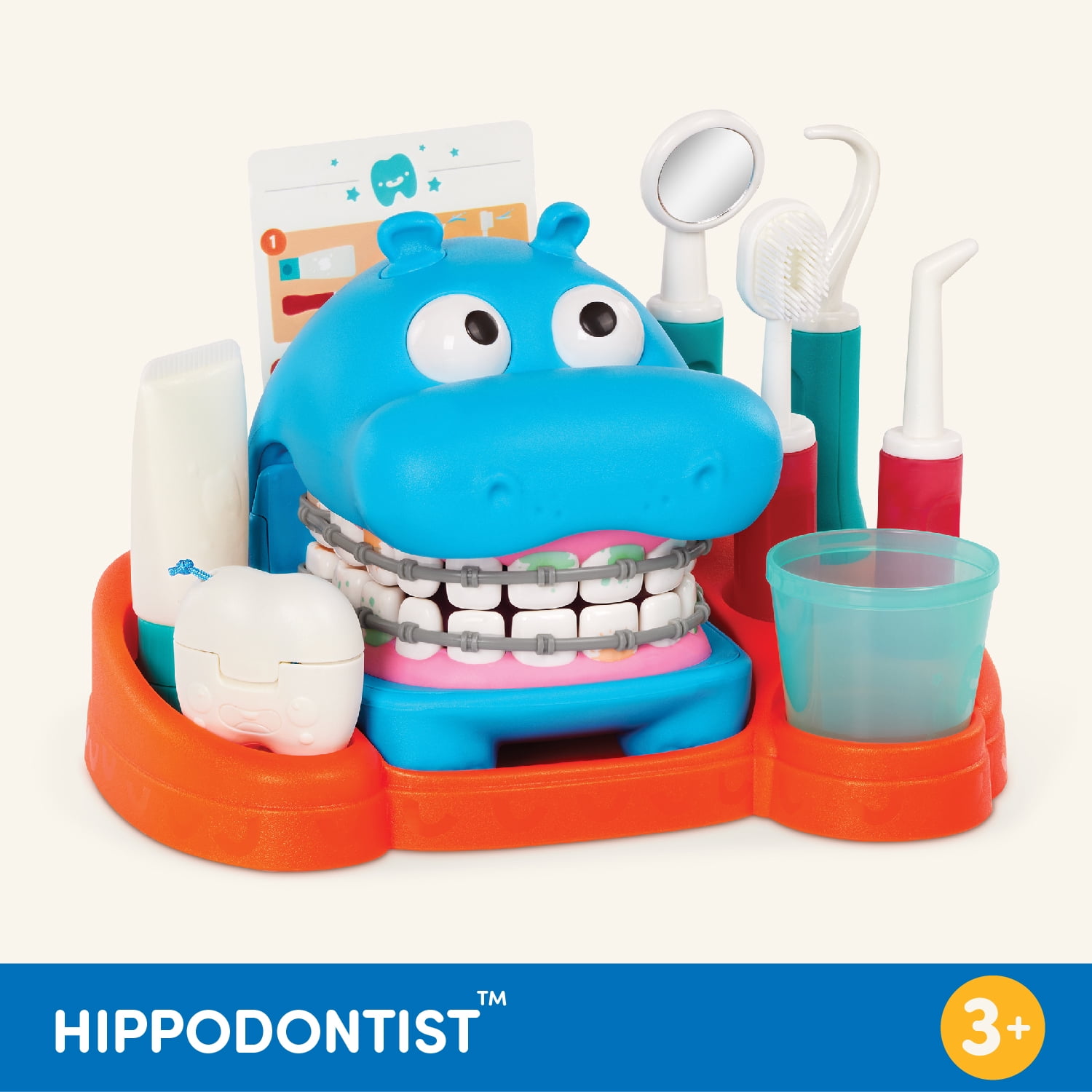 Battat Hippodontist Dentist Plastic Play Set with 14 Accessories, Toddler and Preschool Toys