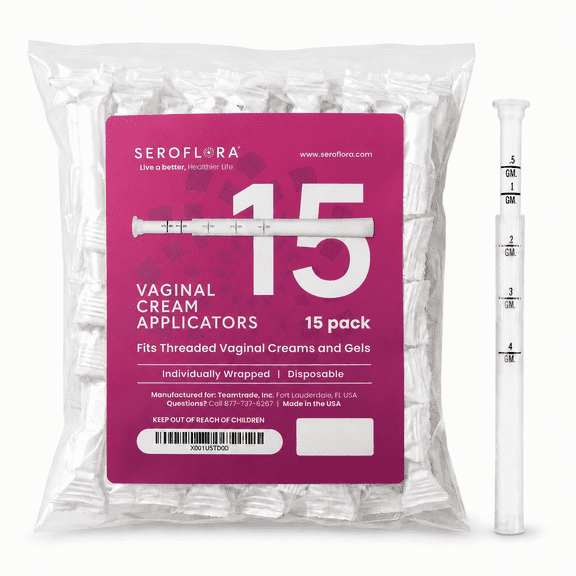 Seroflora Vaginal Cream Applicators for Premarin Estrace & Estrogen Creams with Dosage Markings (15ct)