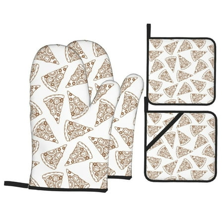 

Oven Mitts and Pot Holders Sets 4 pcs - Cute Vegetable Pizza Heat Resistant Silicone Oven Gloves with Non-Slip Silicone Surface and hot pads for kitchen Baking Cooking BBQ