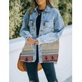 thumbnail image 4 of HSHDLDF Women's Aztec Denim Jacket Distressed Lapel Long Sleeve Vintage Button Down Denim Jacket Shacket, 4 of 7