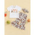 thumbnail image 2 of TSEXIEFOOFU Kid Girls Halloween Pants Set Letters Print T-shirt with Pumpkin Coffee Print Flare Pants and Bowknot Headband, 2 of 8