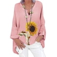 thumbnail image 3 of Blusa tipo camisa HUOGUO, talla grande, estampado floral, cuello en V, para mujer, 3 of 4