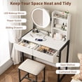 thumbnail image 5 of Makeup Vanity Desk with Mirror and Lights,Small Dressing Table with 2 Drawers & Open Shelves and Cushioned Stool,3 Lighting Modes for Bedroom,Small Space,Black, 5 of 8
