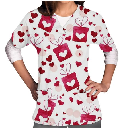 

Kayannuo Print Nursing Uniforms Scrub for Women Clearance Short Sleeves Women Scrubs Tops Women s d V-neck Shirt Valentine s Day Printed With Pocket Protector