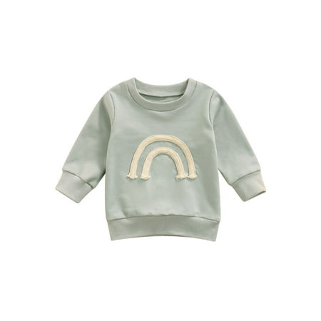 

Licupiee Toddler Baby Boy Girl Pullover Sweatshirt Long Sleeve Solid Rainbow Embroidery Blouse Top Fall Winter Clothes