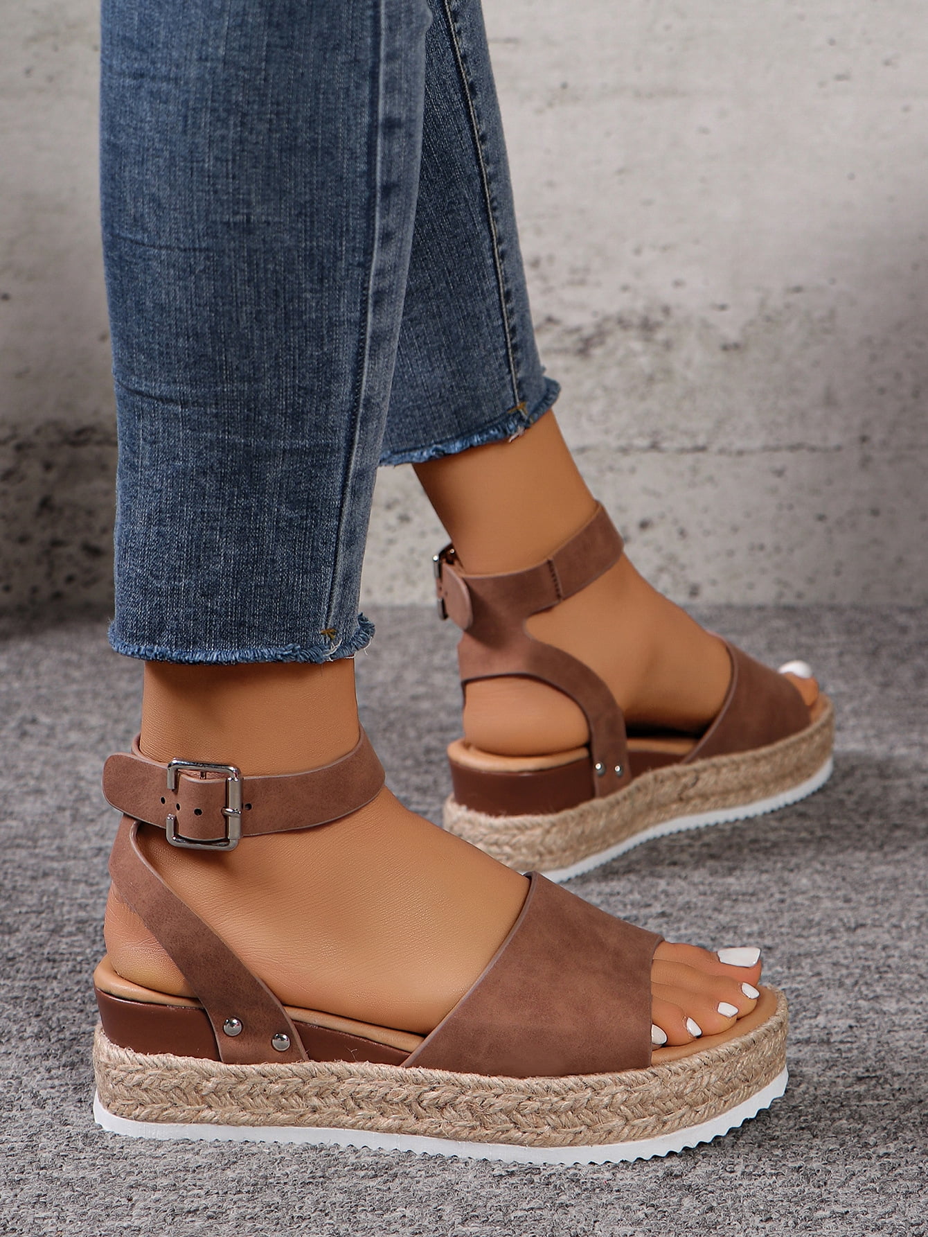 BERANMEY Open Toe Buckle Ankle Strap Espadrilles with Flatform Wedge Sandals For Women - Casual Platform Sandals Women Comfortable - Espadrilles Beach Sandals For Woman