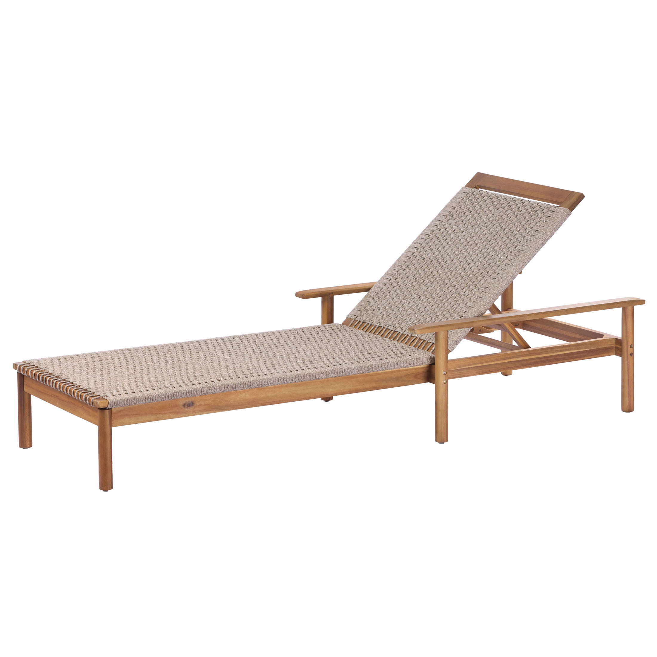 Christopher Knight Home Outdoor Acacia Wood Chaise Lounge with Beige Mix Rope, Adjustable Backrest, Teak