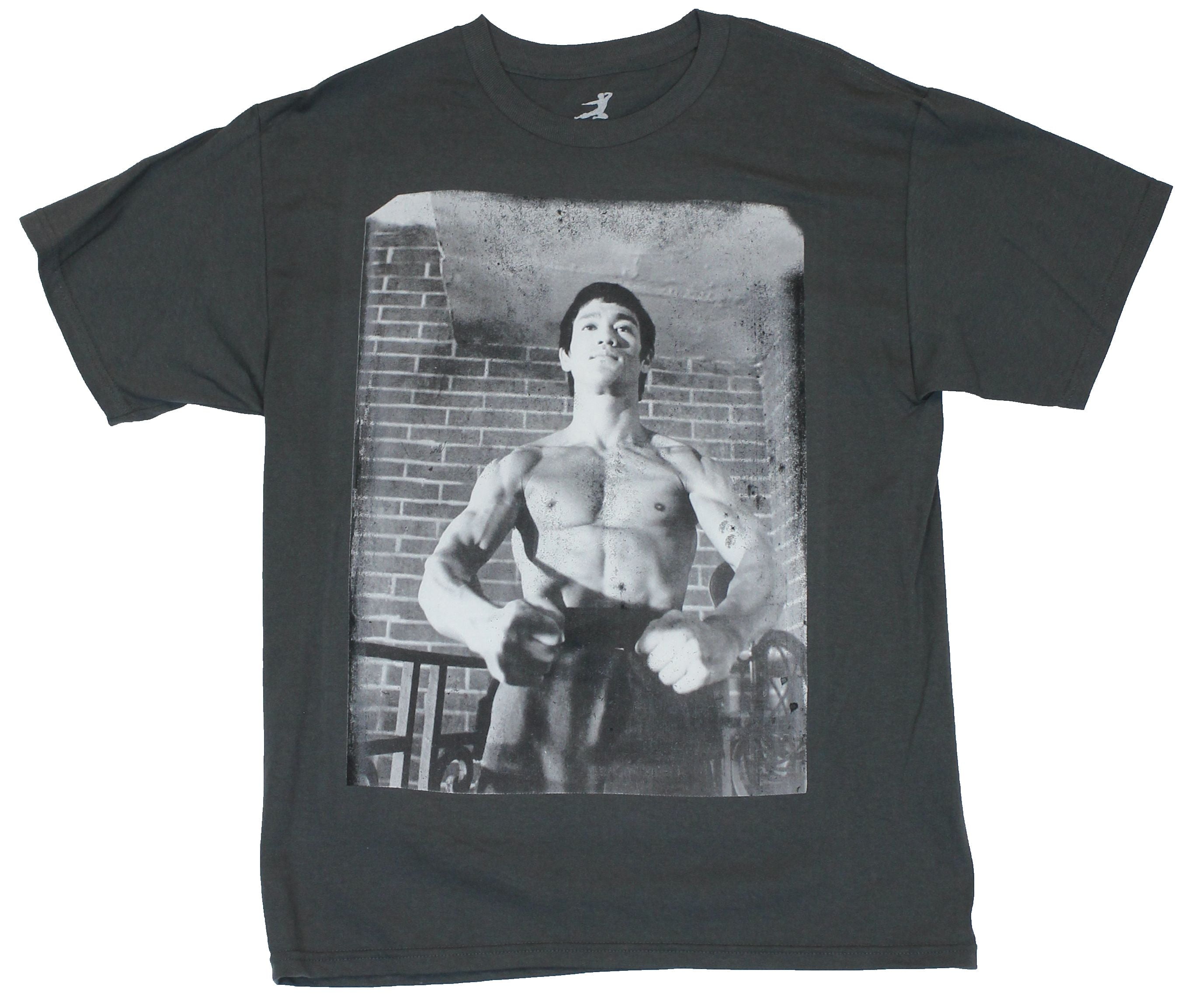 Bruce lee Jump Kick Block Red T-Shirt Vintage mens Tee S,M,L,XL,XXL