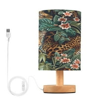 Leopards Tropical Bedside Table Lamp Desk Warm Lights with USB Charging Port Cylinder LED Lamps for Bedroom Living Room Office