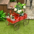thumbnail image 3 of Gymax Garden Plant Planter Wooden Wagon Planter W/ Wheel Garden Yard Red, 3 of 10
