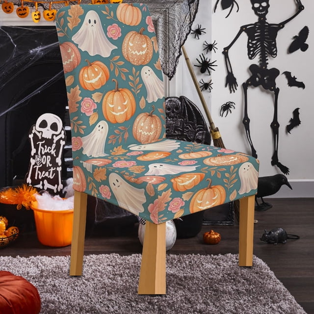 Halloween Chair Cover | Stool Cover for Holiday Decor | High Elastic Integrated Dining Chair Slipcover | Polyester Protective Seat Cover for Home and Office