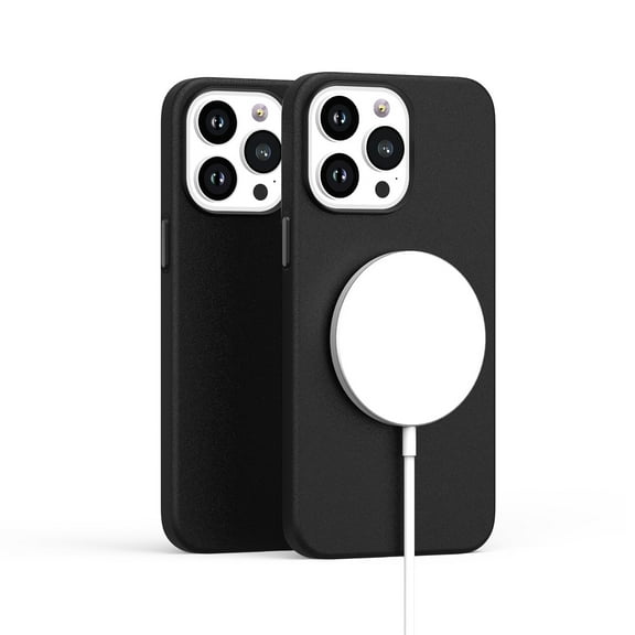 For Apple iPhone 14 Pro (6.1") MagSafe Compatible Original Invisible Circle PU Leather Hybrid with Colored Metal Buttons Cover ,Xpm Phone Case [ Black ]