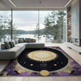 thumbnail image 2 of ODIKA 8'x10' Washable Area Rug Round Astrology Celestial Sun Moon Star Vintage Gothic Scroll Border for Dining Room, Large Office, Lounge, Non-Slip Chair-Friendly Mat, 2 of 7
