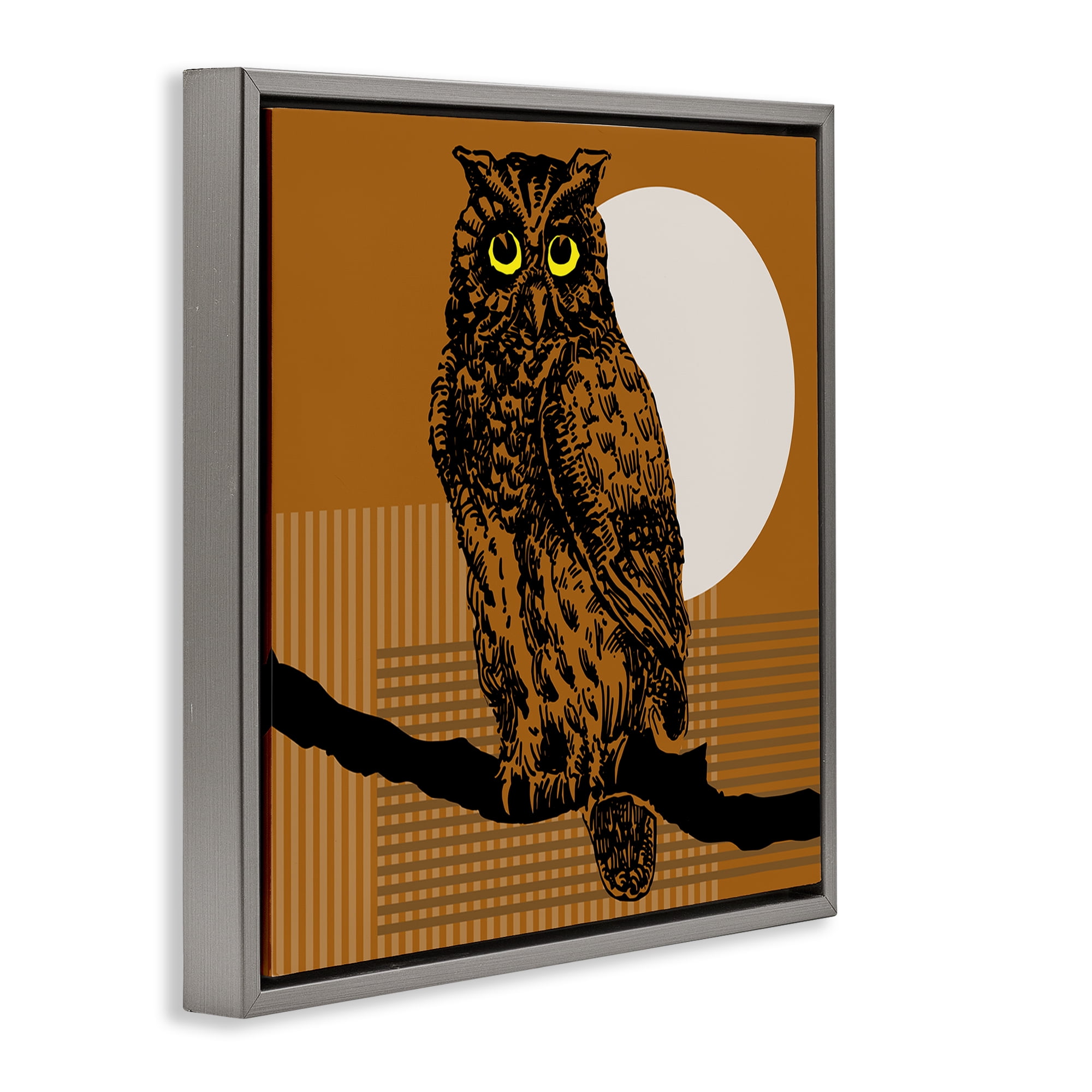 Stupell Industries Owl Perched with Moon Animals & Insects Painting Gray Floater Framed Canvas Art Print Wall Art, 25 x 25