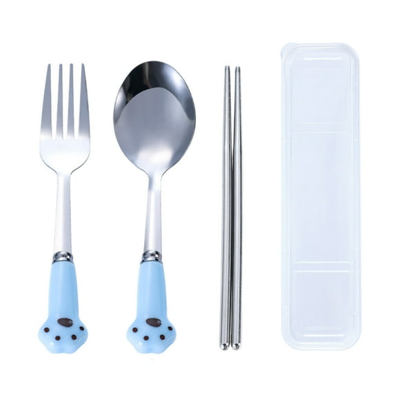 Cute Animal Silverware Set - Ceramic Handle Cat Paw Cutlery Set with Spoon, Fork & Chopsticks | Portable Tableware for Home, Camping & Travel (Includes Storage Box)