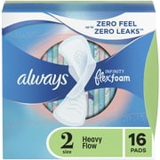 Always Infinity Feminine Pads for Women with Wings, Size 2 Heavy, Unscented, 16 Count