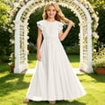 thumbnail image 2 of SUXIAN Dresses for Girls Chiffon Long Sleeve Summer Party Soft Flowy Formal Evening Toddler Girl Dress Beige 12-13 Years, 2 of 4