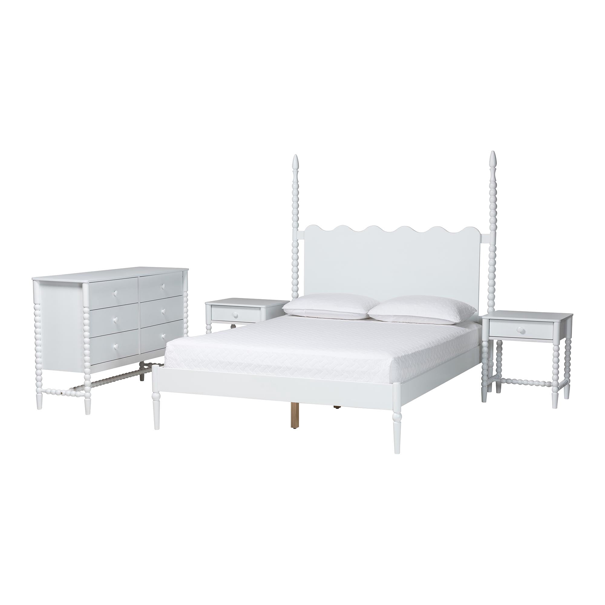 Baxton Studio Brantley Modern Farmhouse Bedroom Set, King, 4-Piece, White