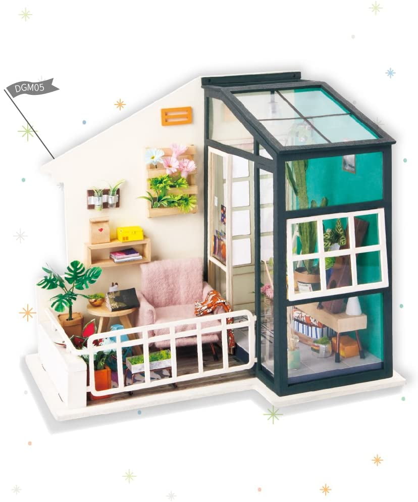 ROKR DIY Wooden Miniature Dollhouse Kit Fancy Balcony with Furniture for Kids Teens