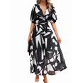 thumbnail image 2 of Womens Summer Dresses 2025 Casual Puff Short Sleeve V Neck Floral Boho Maxi Dress, 2 of 9