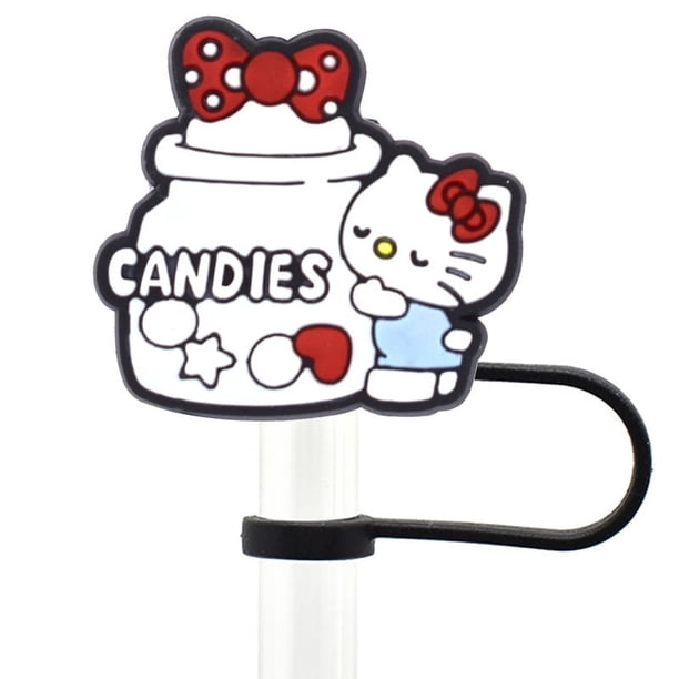 10mm Hello Kitty 2D lindos dibujos animados niños temáticos dibujos animados puntas de paja cubre copa Stantly cubierta de paja toppers para regalo de fiesta