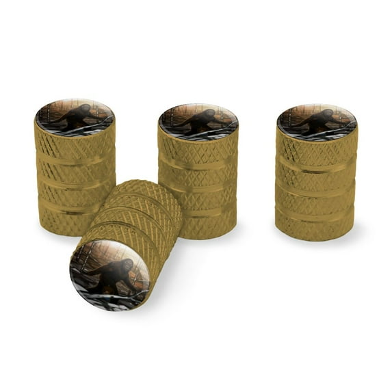Bigfoot Sasquatch Walking in the Woods Tire Rim Wheel Aluminum Valve Stem Caps - Gold