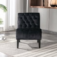 thumbnail image 2 of Morden Accent Chair, Armless Living Room Chair with Curved Backrest, Button Tufted Velvet Upholstered Leisure Chair with Solid Wood Legs, Single Sofa Chair for Bedrooom Apartment Office, Black, 2 of 7