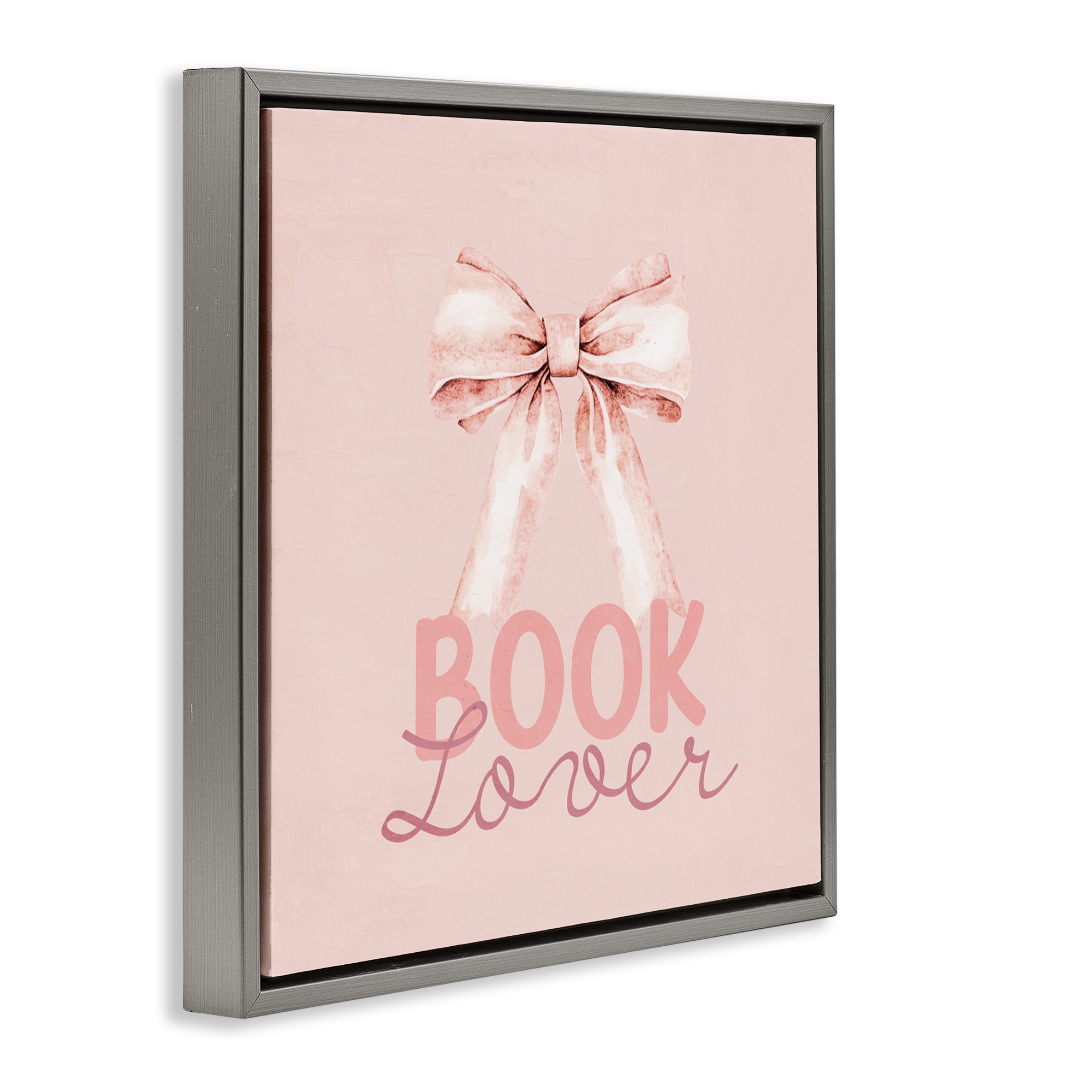 Blush Pink Book Lover Gray Framed Floater Canvas Wall Art, design by Kim Allen