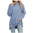 thumbnail image 2 of Zedker Casual High Neck Long Sleeve Pits Striped Thermal Sweaters for Women,Comfy Soft Fleece Fall Pullover Outfits with Side Slit,Light Blue,L, 2 of 8
