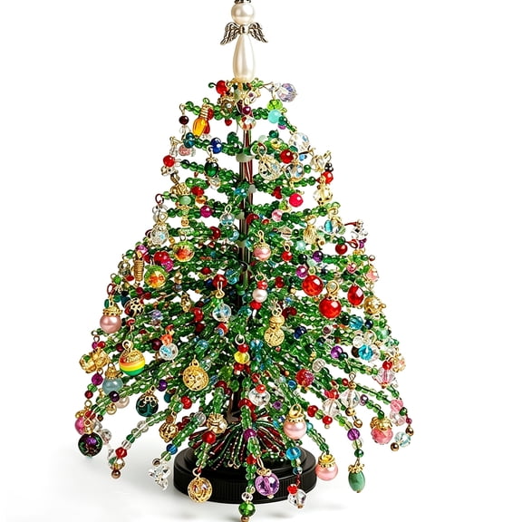 Jingle Beads Christmas Tree, 3D Crystal Bead DIY Craft Kit with Metal Frame & Angel Topper – Colorful Beads, Warm Glow, Tabletop Holiday Decor for Adults