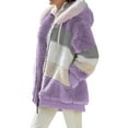 thumbnail image 2 of Autumn Winter Lady Cardigan - Thickened Plush Hooded Collar Drawstring Loose Windproof Colorblock Patchwork Long Sleeves Cardigan, 2 of 8