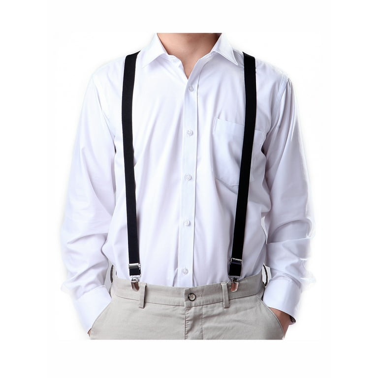 LELINTA Men's Big and Tall Y-Back Braces Clip Suspenders 1 Wide Adjustable  Elastic Shoulder Strap Ladies Men, Black/ White/ Grey/ Rose Red 