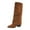 Brown, variant on Xfvqtps Knee High Boots for Women Western Style Suede Boots Fashion Pointed Toe Chunky Block Heel Pull on Winter Booties Casual Dress Ankle Boots Black