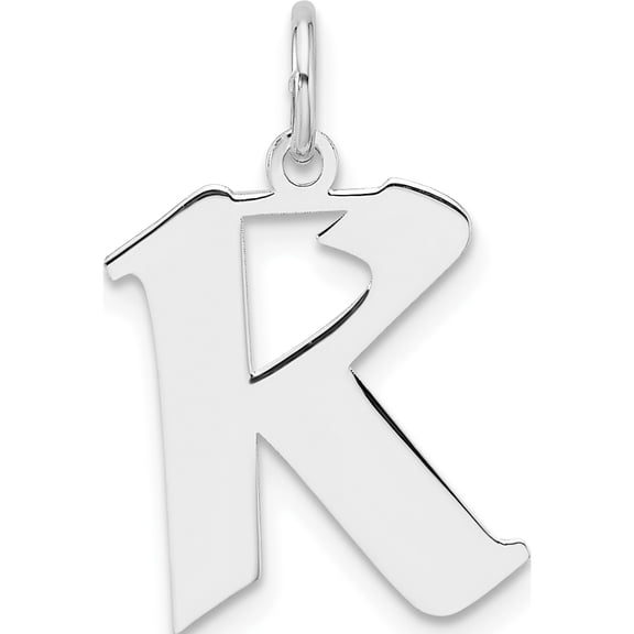 Sterling Silver Small Rhodium-Plated Artisan Block Letter K Initial Charm (Width 12.52) (Length 21.9) - Jbsp