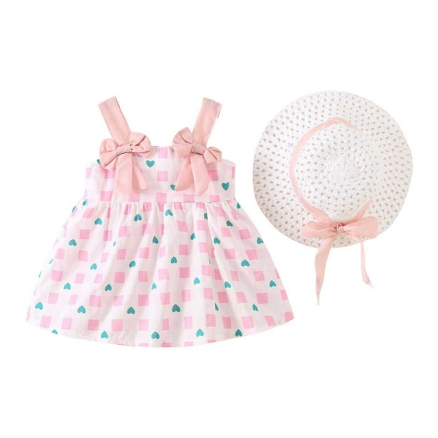 Robe Sans Manches pour Bébé Fille, Robe Tutu pour Bébé, Robe d'Été pour Bébé Fille avec Chapeaux, Deux Pièces, Tenues pour Nourrisson 3-4 Ans