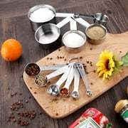 Square 13-Piece Stainless Steel Measuring Cups and Spoons Set, 5 Stainless Steel Measuring Cups,6 Stainless Steel Measuring Spoons &1 Measuring Stick Leveler &1 Mini Egg Whisk, kitchen tools for Cook