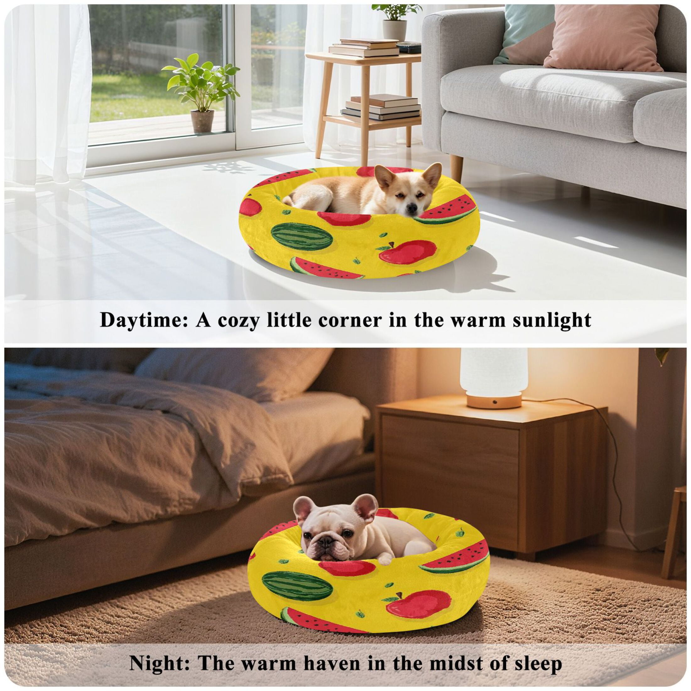 Iauyy Pet Couch Donut Cat Bed for Indoor Cats/Small Dogs Washable & Machine with Non-slip Bottom Calming Cat Furniture, Watermelon (M)