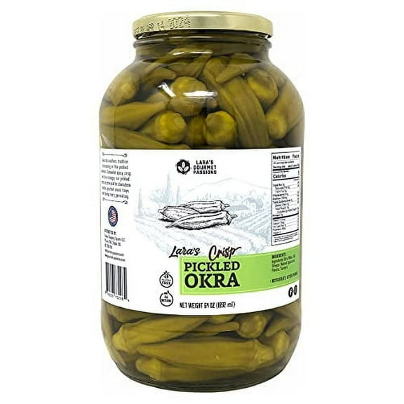 Lara's Gourmet Passions Crisp Pickled Okra – 64 oz – Gluten-Free, All-Natural Okras (1/2 Gallon)