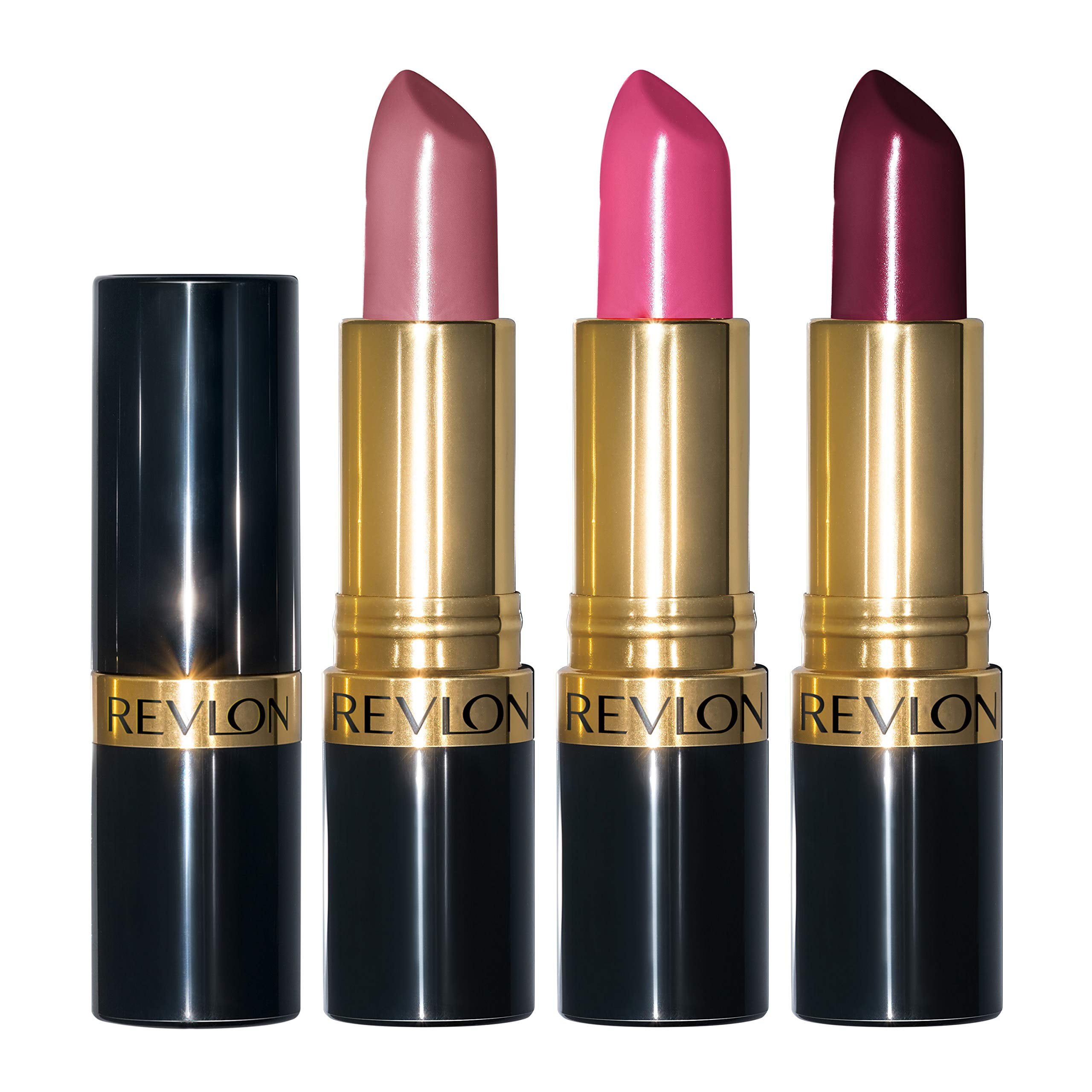 Revlon Super Lustrous High Impact & Moisturizing Cream Finish Lipstick Gift Set, On The Mauve, Pink Promise, Black Cherry, Pack of 3