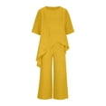 thumbnail image 4 of Facnwert Women's Solid Color Two-piece Short Sleeved Round Neck Loose Casual Irregular Hem Set, 4 of 8