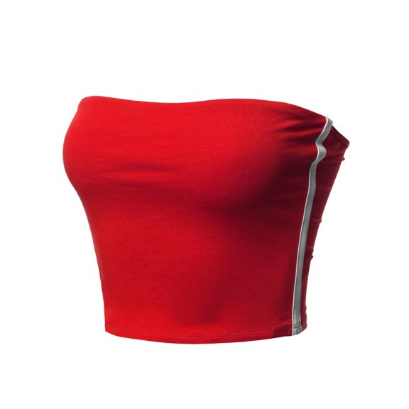 FashionOutfit Women's Causal Cute Sexy Double Layering Side Contrast Panel Elastic Band Tube Top