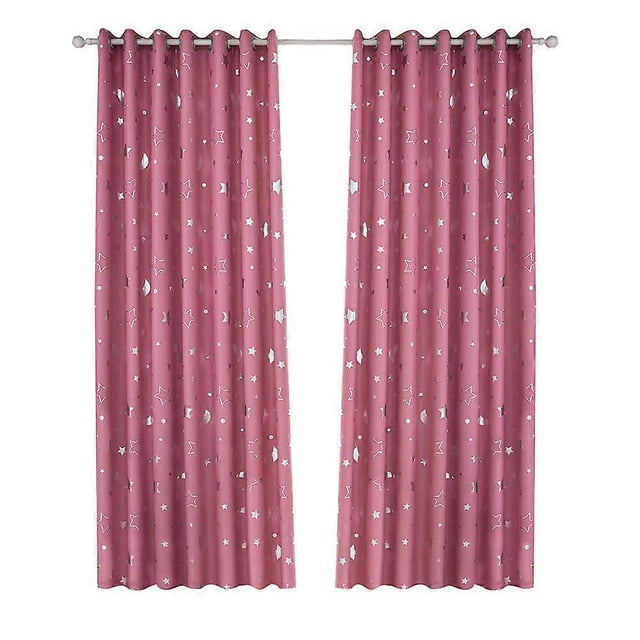 1 Pc Simple Fashion Window Curtain Silver Stars Moon Blackout Curtain Heat Insulation Punching Curtain - 100x130cm (Pink)