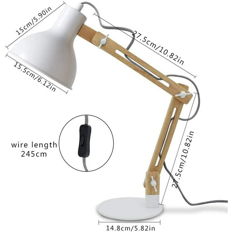 Depuley Swing Arm LED Desk Lamp Wood Table Lamp Warm White with Metal Lampshade Adjustable Angle for Work Study Bedroom Office E26 Socket Painted