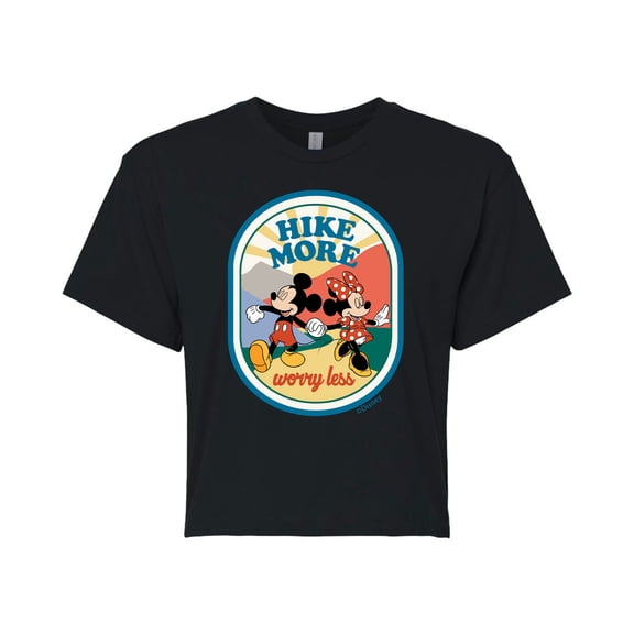 Mickey & Friends - Hike More Worry Less - Juniors Cropped Cotton Blend T-Shirt