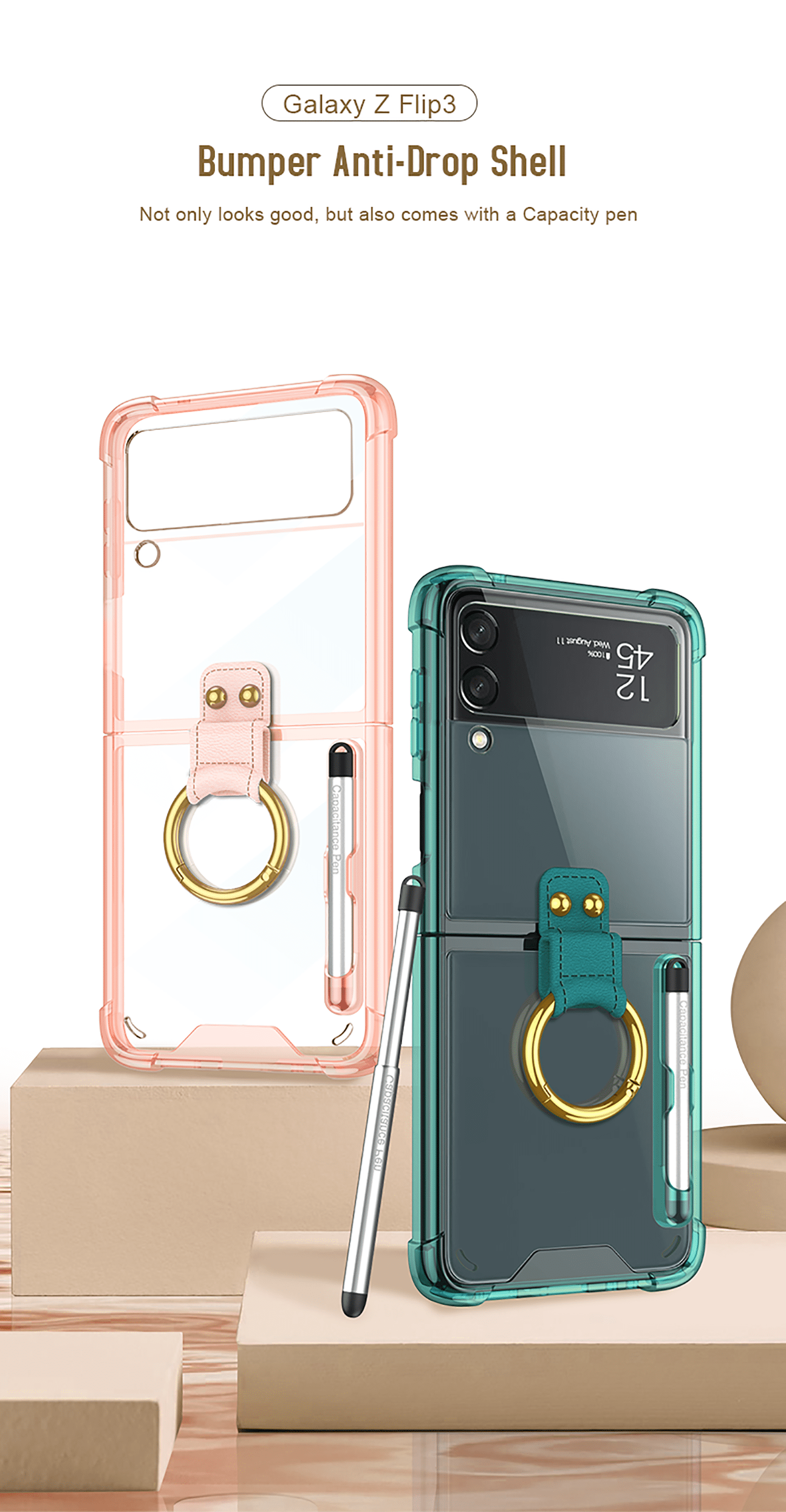 Galaxy Z Flip 3 Phone Case, Clear Protective Cover with Ring, Heavy Duty,  Shockproof Smartphone Protector, US Version, Transparent