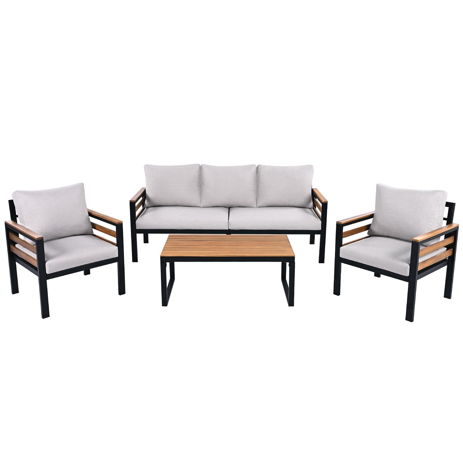 YIORTWO Patio Furniture Set, 4 Piece Outdoor Patio Furniture with Coffee Table Set, Metal Patio Conversation Sets with Washable and High-Resiliency Sponge Cushions, Beige