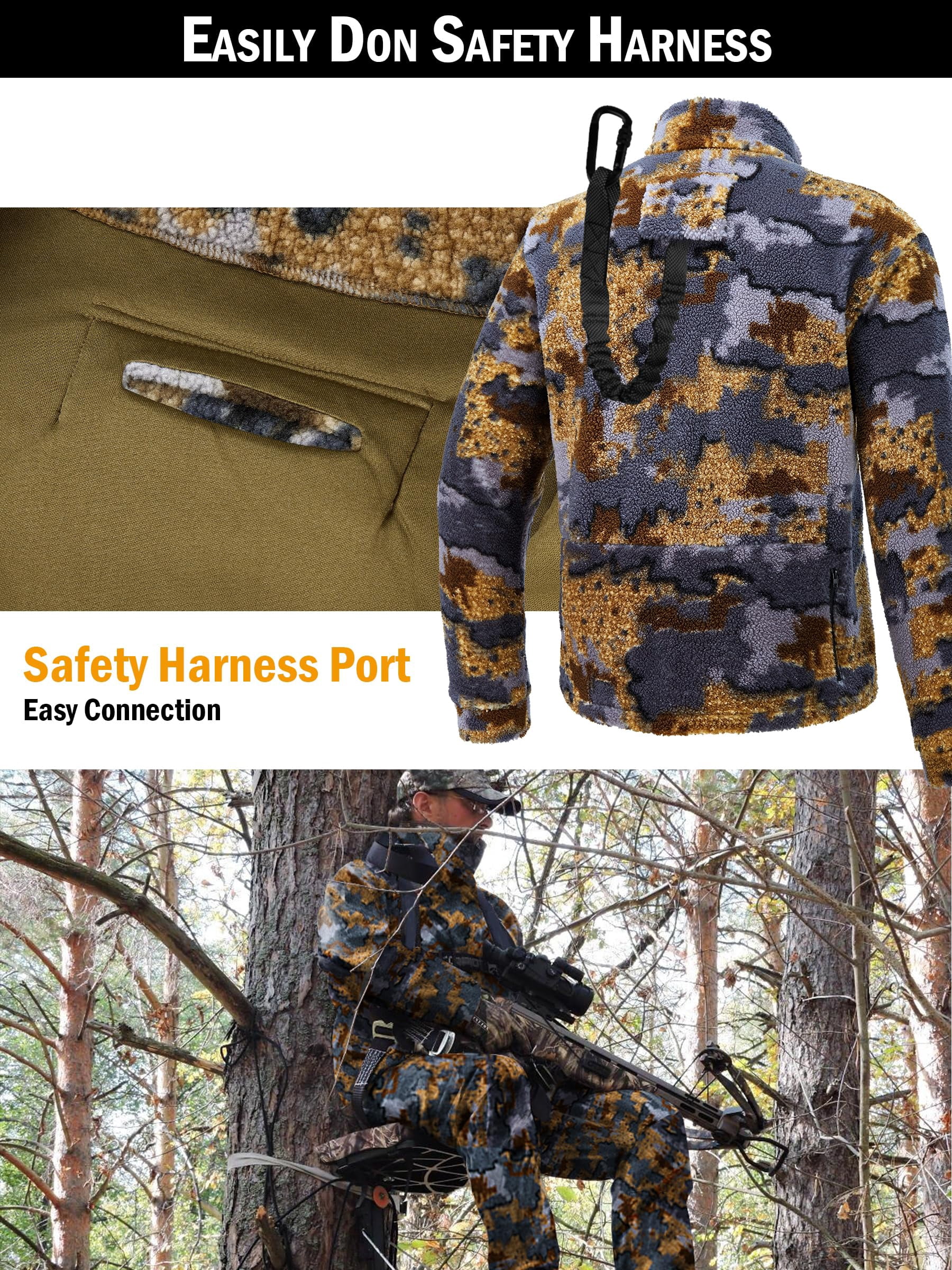 NEW VIEW Quiet Whitetail Deer Bow Hunting Clothes for Men, Cold Weather Wind Proof Camo Hunting Jacket and Pants with Fleece