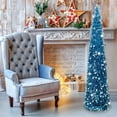 thumbnail image 6 of FastXmas 4.9FT Pop Up Christmas Tree with LED Lights and Tree Topper- Collapsible Artificial Tinsel Pencil Christmas Tree, Xmas Tree for Indoor Home Apartment Porch Holiday Party Decorations, 6 of 7