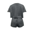 thumbnail image 5 of Edvintorg Summer Outfits for Women 2025 Women Two-Piece Color-Blocking V-Neck Short Sleeve Shirt Short Sets Fashion Casual Suit Dark Gray M, 5 of 5
